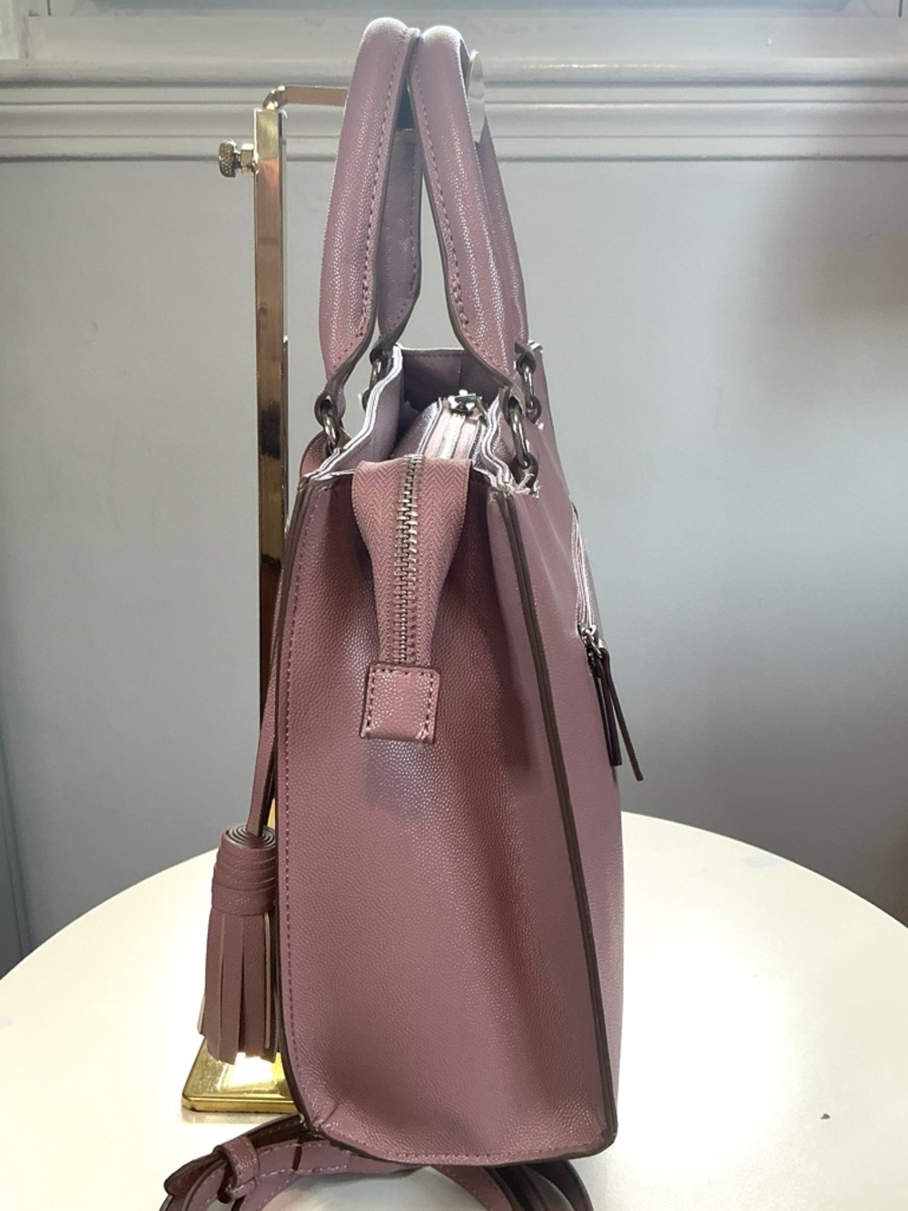 Anne Klein East/West Horsebit Satchel Crossbody Bag Rose Pink EUC - Picture 6 of 16